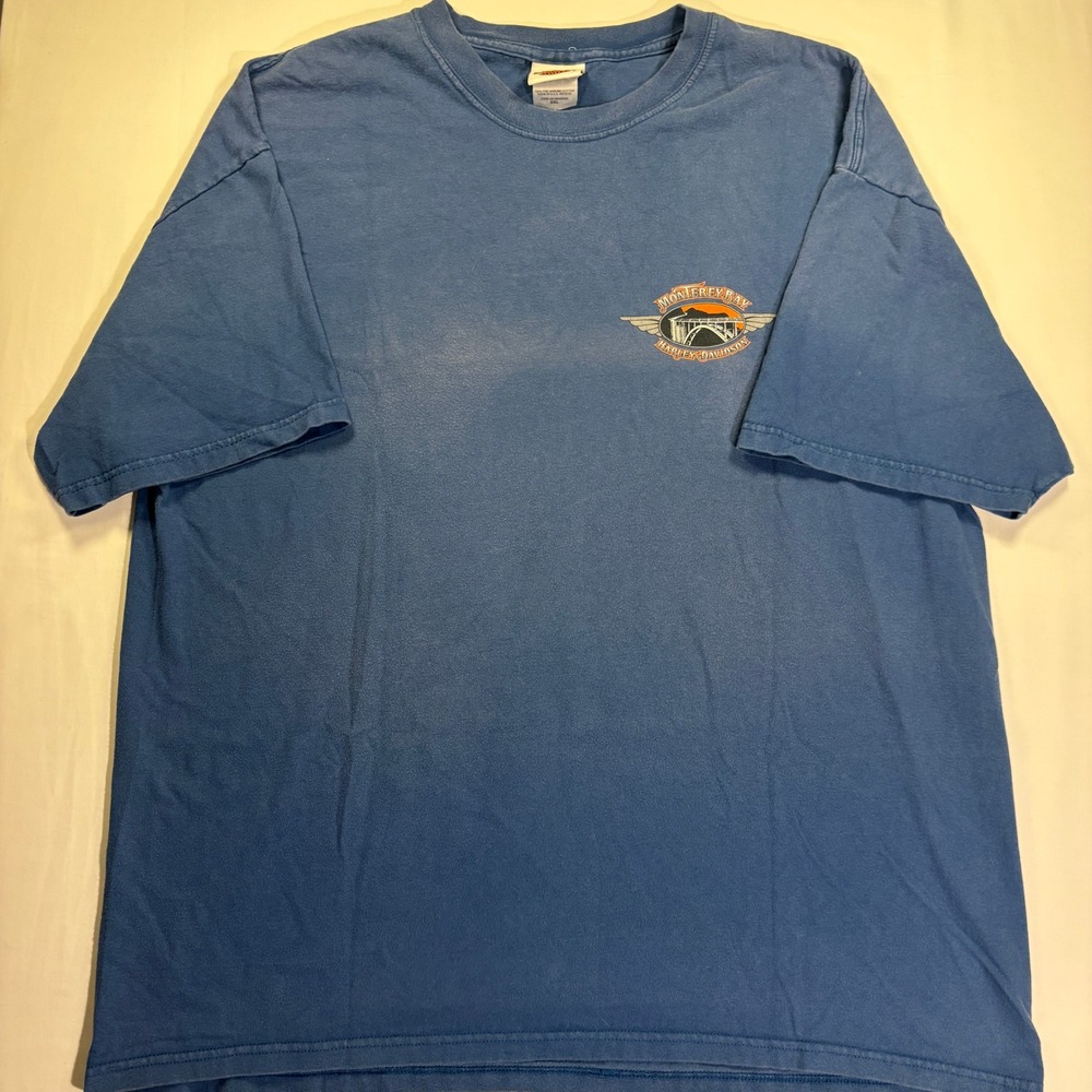 Harley Davidson T Shirt Mens 2XL Blue Monterey Bay Big Sur California 2007 Vtg